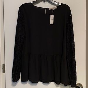 NWT Loft Peplum top w/Lace Sleeves